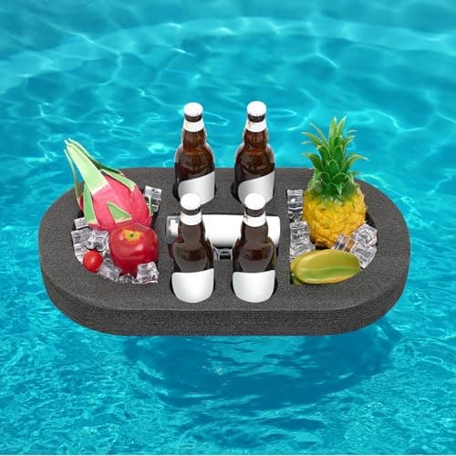 Qinyoung Large Floating Drink Holder Black Floating Refreshment Table Tray Compartment Portable Floating Pool Tray for Swimming Pool Accessories Hot Tub Beach and Party DecorOval Four Holes