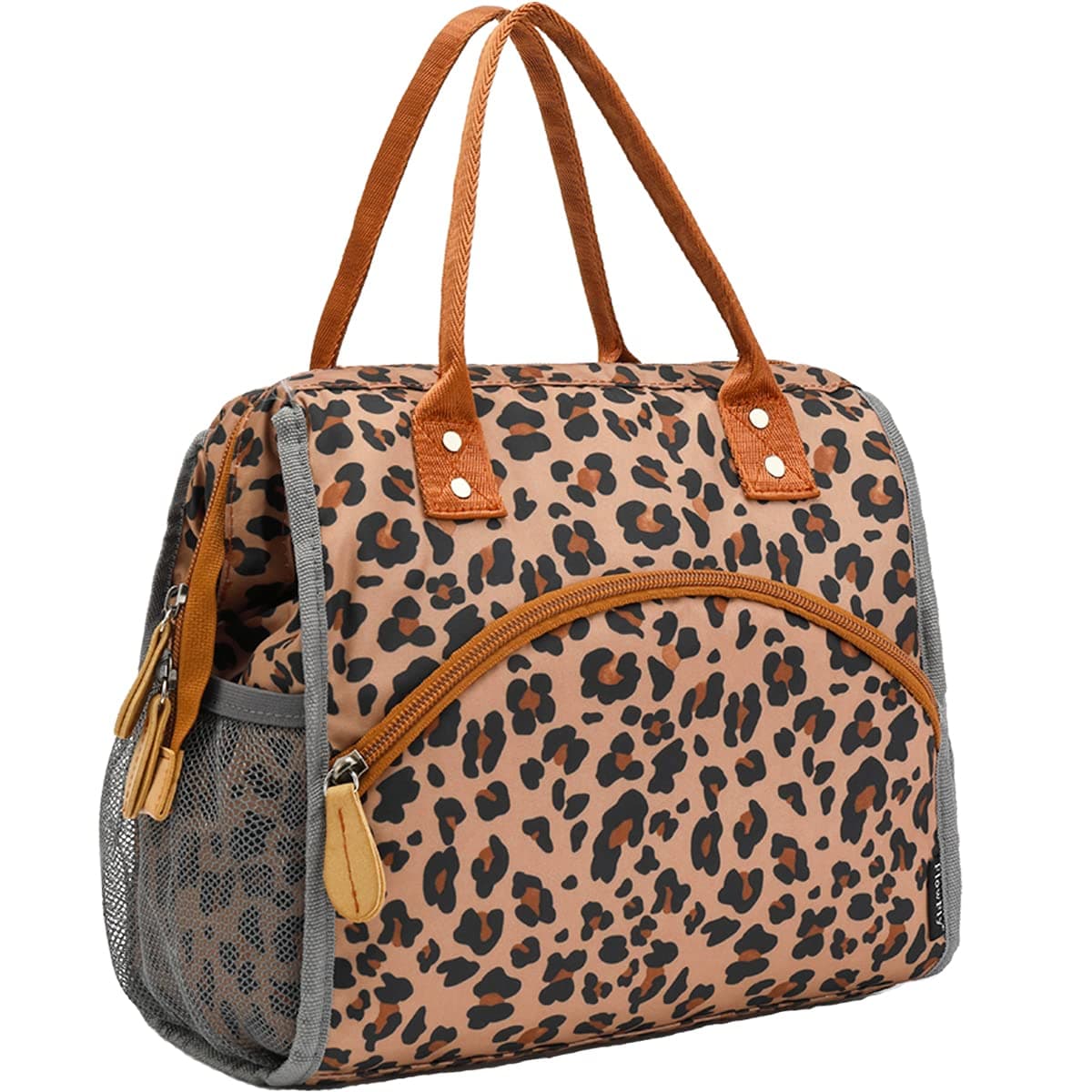 FlowFly Insulated Lunch Bag WideOpen Lunch Box Large Tote Leakproof Cooler with Drink Holder and Multi Pockets for Women Men Adult Kids Work Picnic Travel Beach Hiking Leopard
