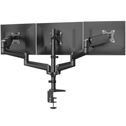HUANUO Triple Monitor Mount for 17 to 32 inch Screens, Gas Spring Adjustment Triple Monitor Stand with Swivel, Tilt, Rotation, Clamp & Grommet Kit