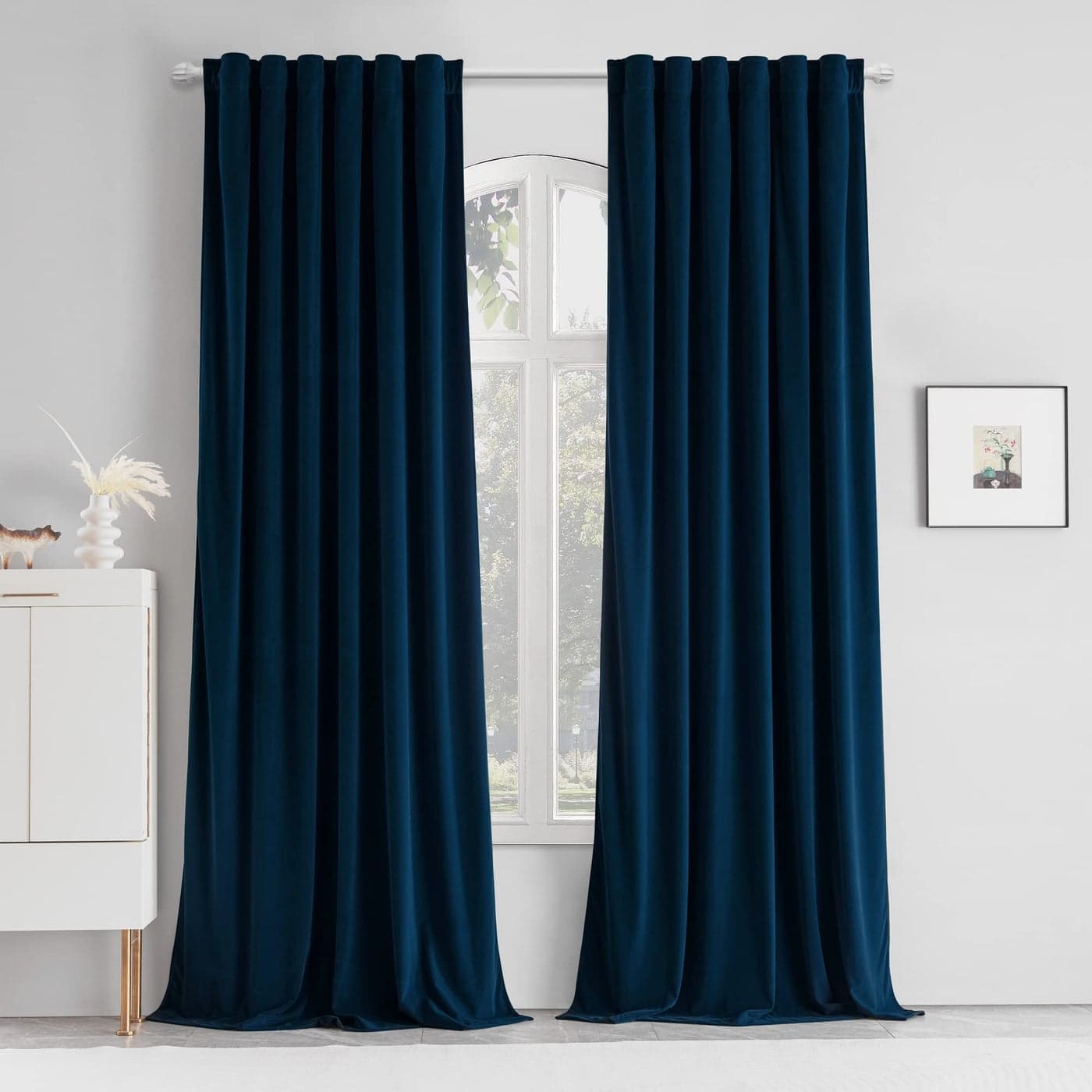 MUMFAS Velvet Curtains Tall 120 Inch Extra Long Drapes for High Ceiling Navy Blue 2 Panels Rod Pocket