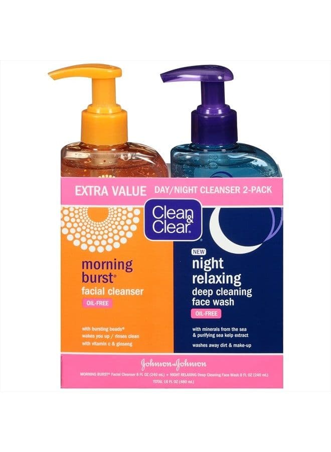2 Pack day and night face cleansers with citrus morning burst facial cleanser with vitamin C & relaxing night facial cleanser with sea minerals