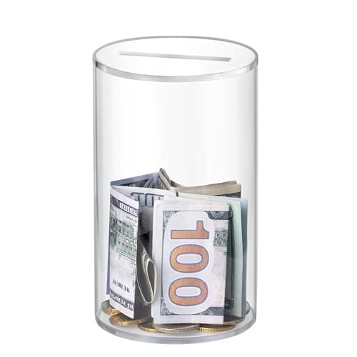 Hicocool Clear Piggy Bank, Acrylic Piggy Bank for Adults Must Break to Open, Unopenable Money Saving Box for Boys Girls Birthday Gift (6" H x 3.54" D)