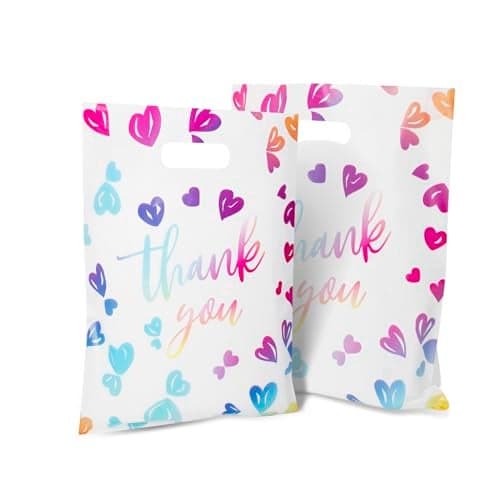 Chirpbirds Thank You Plastic Bags for Business Small 236Mil Boutique Merchandise Goodie Gift Bags with Handles for Birthday Party Favor and Retail Stores 50Pcs 137 x 98 Inch