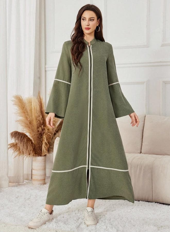 Women Khaki Collared A-Line Jalabiya
