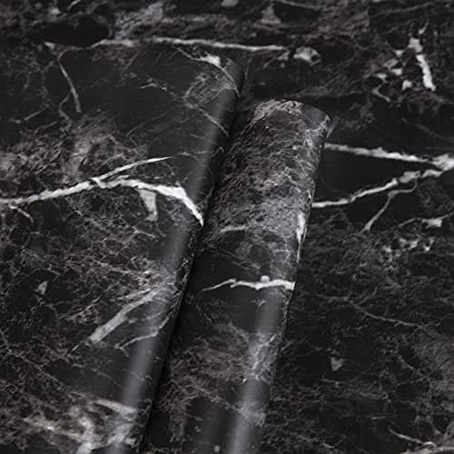 Abyssaly Black Marble Paper 24" x 196" Granite Wallpaper Peel and Stick Countertop Paper Self Adhesive for Kitchen Bathroom and Furniture