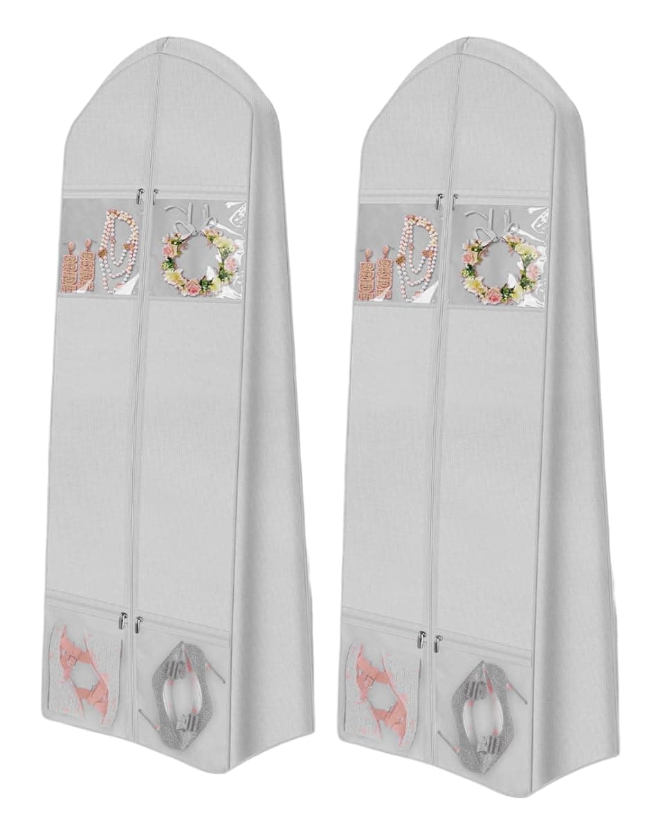 RAAHII 2 piece big size Lehenga gown packing cover for storing heavy large long dress sherwani garment bag clothes for wedding, travel and wardrobe storage, 100% Virgin Non-Woven Fabric