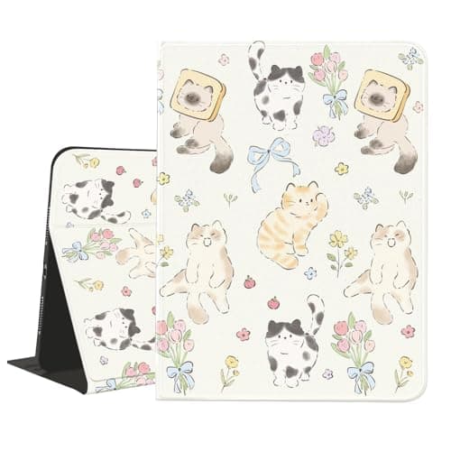 JOYLAND Cute Kitten Case for iPad 10th Generation 2022 10.9"/iPad(A16) 11th Generation 2025 11" with Pencil Holder Multi-Angle Viewing Folio Stand Cover Textured Leather Tablet Cover Auto Sleep/Wake