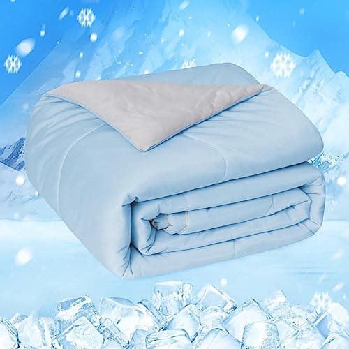 HOMFINE Cooling Comforter Japanese DoubleSided ArcChill Cold Tech Fabric Cooling Blanket for Night Sweats Hot Sleepers QMax 045 Soft Breathable Silk Smooth Lightweight Blue Summer Comforter King