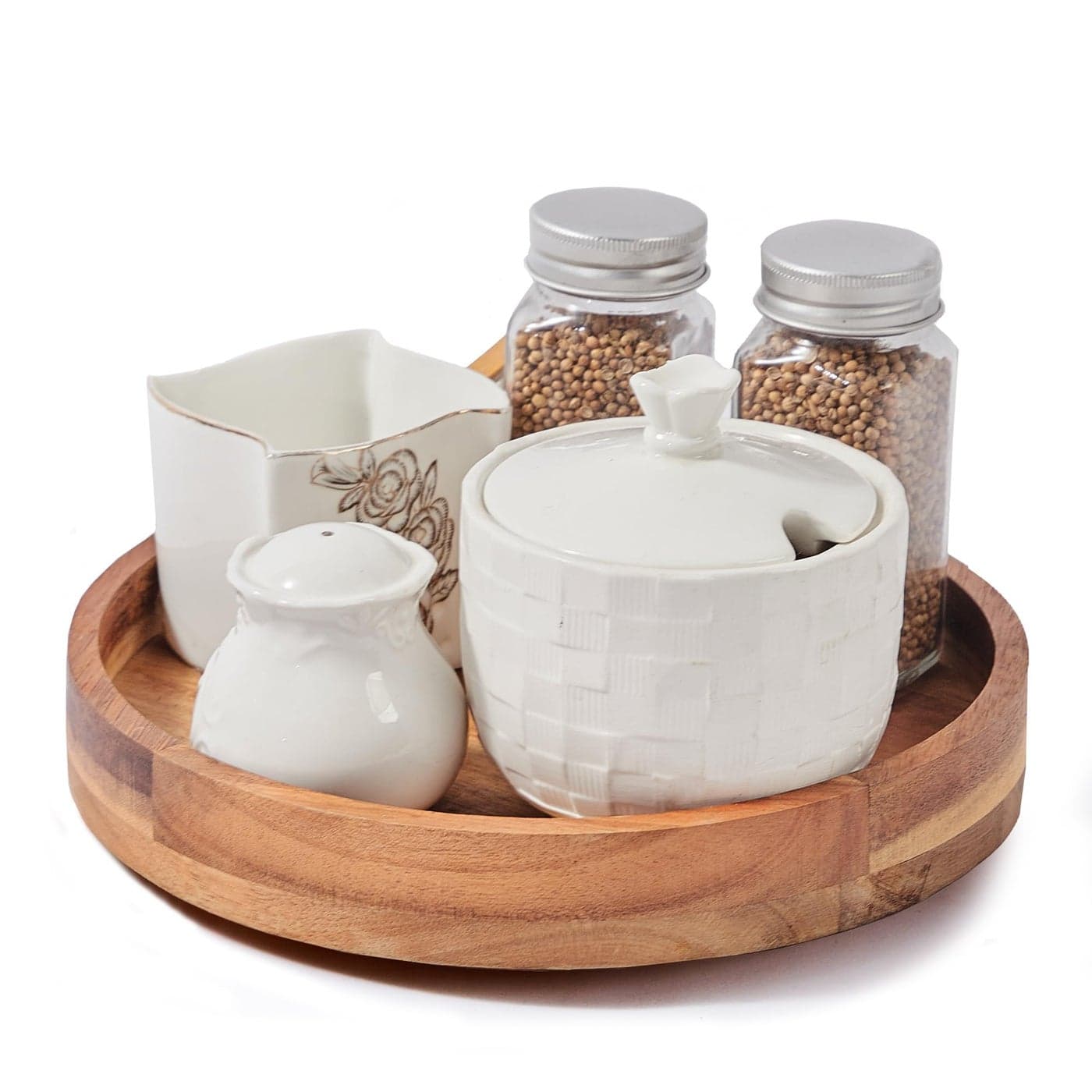 9 Inch Acacia Wood Lazy Susan Organizer for Cabinet Lazy Susan Turntable for Countertop Table Pantry Kitchen Turntable Storege Container