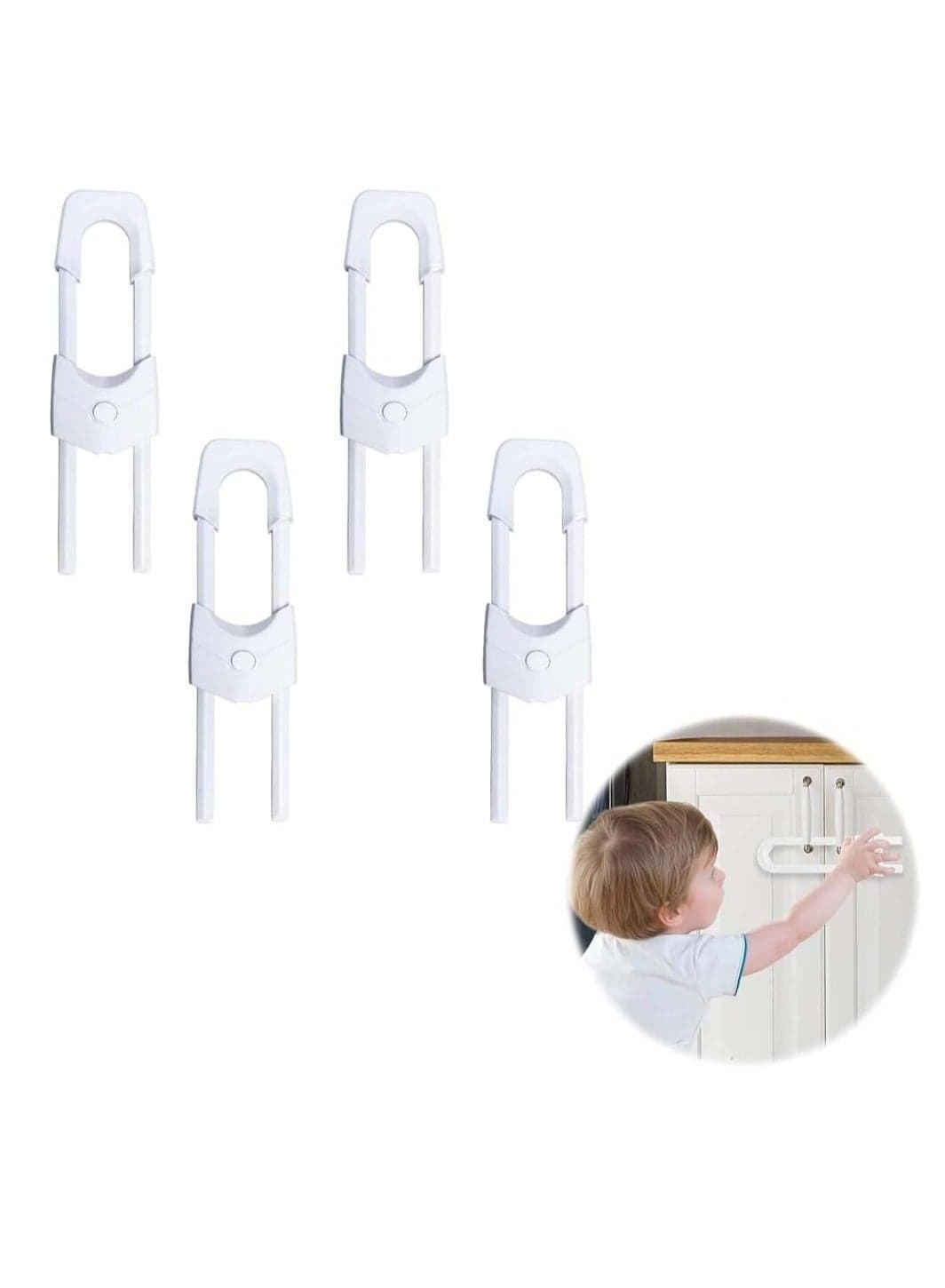 4Pcs Cupboard Locks Child Proof Locks U Shaped for Kitchen Bathroom Storage Doors Knobs and Handles No Tools No Drilling