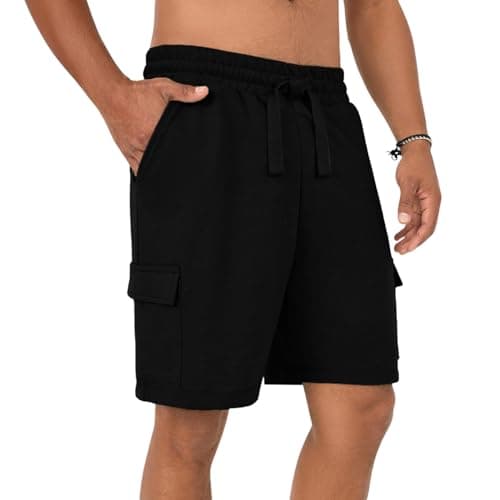 Nobero Men Oversized Cargo Knit Shorts(1M-BWSH-R0082-BL5_Black_XL)