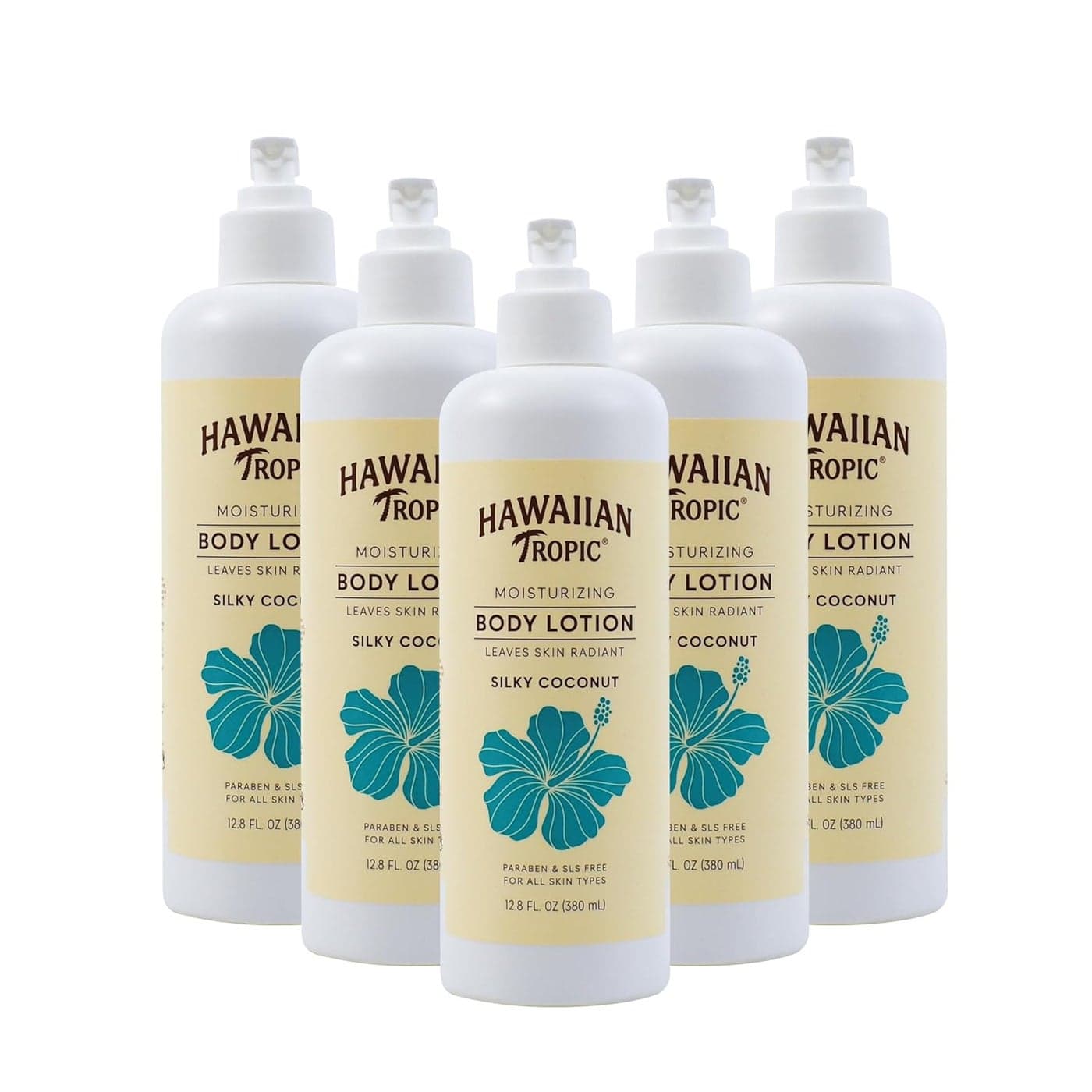 Hawaiian Tropic Moisturizing Body Lotion 5 Pack, 380ml Bottle, Silky Coconut Scent, Sulfate Free,Color Safe, Paraben Free, for Hotel Amenities, Travel Size, Vacation Rental Supplies, Airbnb Essentials