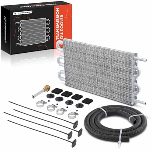 A-Premium Transmission Oil Cooler, Universal Aluminium 6 Pass Tube and Fin, Oil Cooler Kit with Hose Mounting Kit