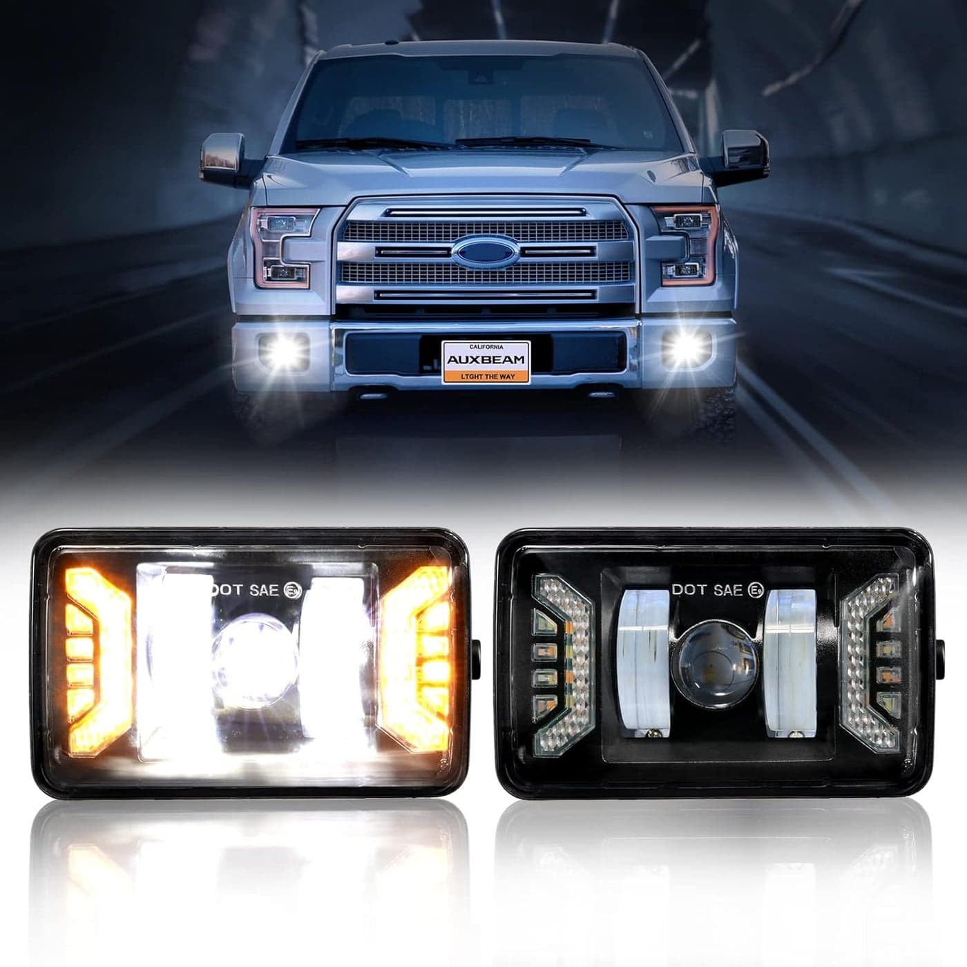 Auxbeam 2023 Upgrade LED Fog Lights with DRL + Turn Signal Light for Ford F150 2015-2020 - 4 Inch DOT Approved Bumper Driving Fog Lamps