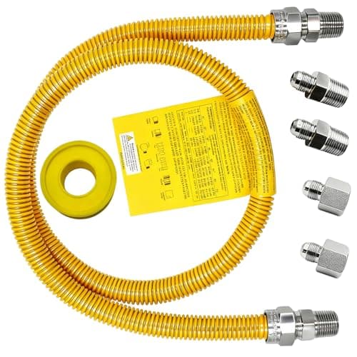 MCAMPAS 48" Stainless Steel Flexible Gas Connector Hose Kit, Yellow Coated, 5/8" OD (1/2" ID), 1/2" MIP/FIP & 3/4" MIP Fittings for Gas Stove, Dryer, Water Heater, Furnace