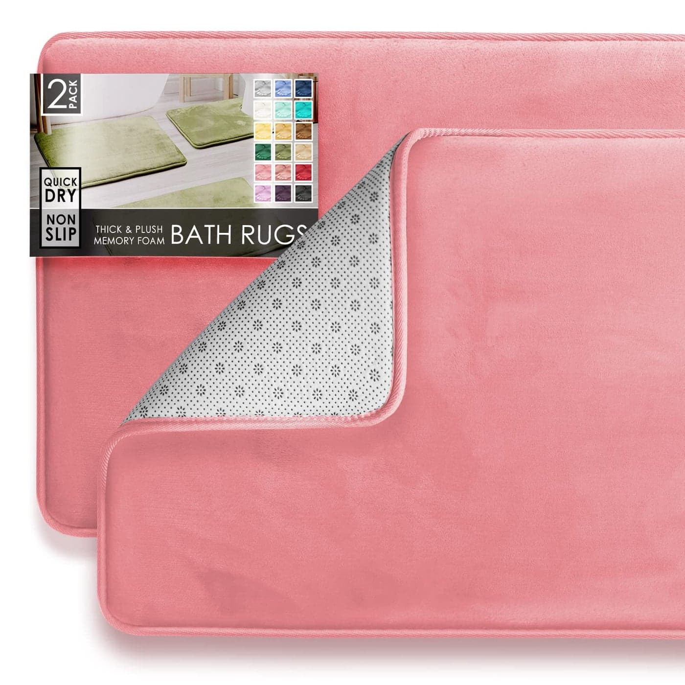Clara Clark 2 Piece Bathroom Rugs Bath Mat Set Velvet Memory Foam Bath Mats for Bathroom NonSlip PVC Backing Bath Rugs Washable Dries Quickly Pink