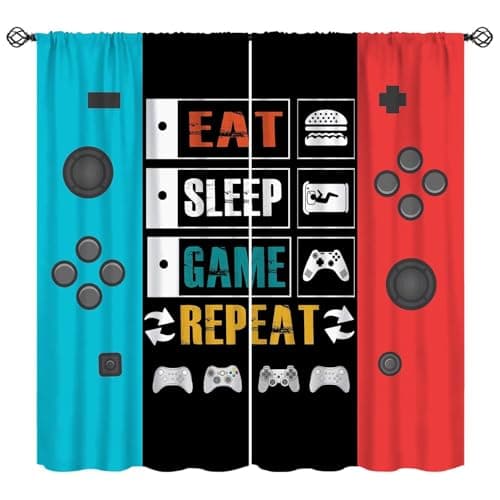 Kids Vintage Game Controller Curtains for Bedroom, Gaming Gamepad Window Treatment Gamer Room Red Blue Gamepad Window Drapes for Boys Girls Teens Man Living Room Playroom W42xL45in(Decor)