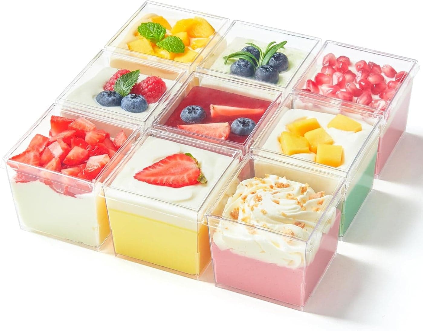 Qeirudu 5 oz Square Dessert Cups with Lids and Spoons 50 Pack Mini Plastic Dessert Cups Small Serving Cups for Pudding Mousse Yogurt Parfait Appetizers Fruit