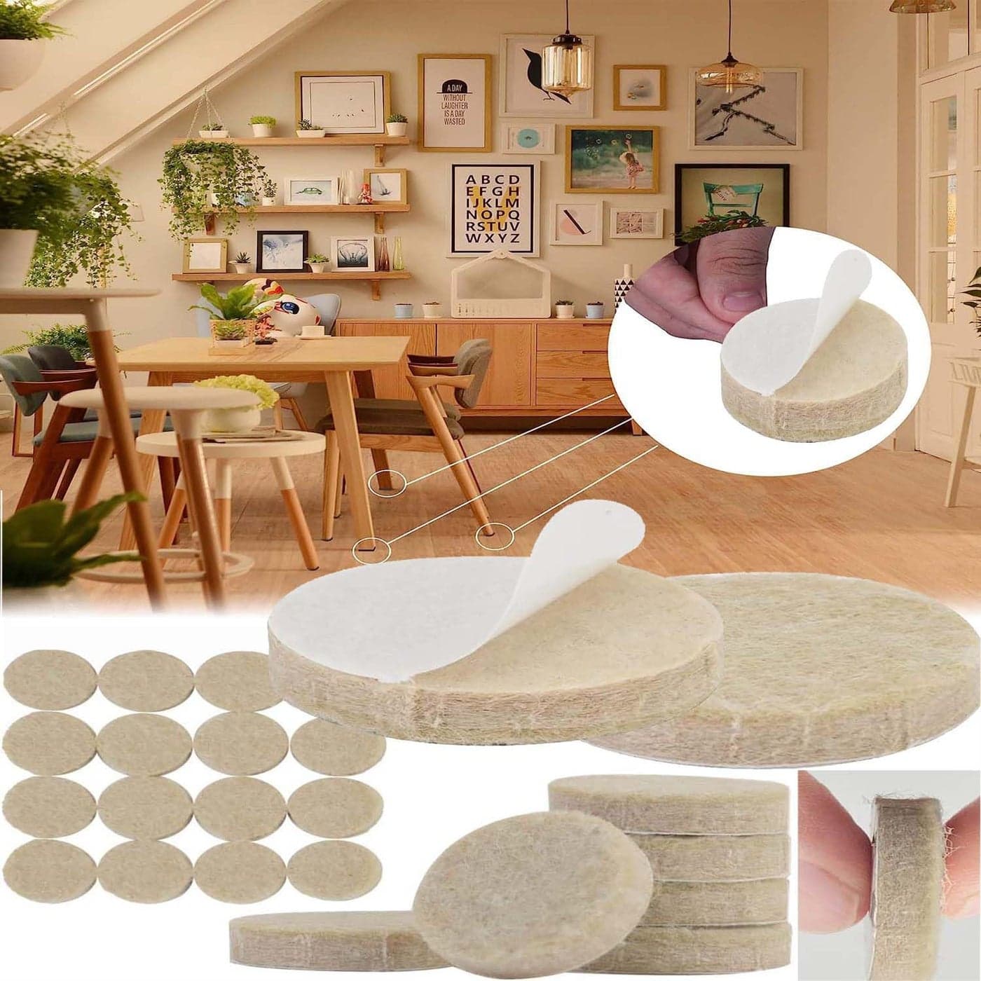 DIY Crafts 96 Pcs, Felt Pads, Self-Adhesive Furniture Pads for Hardwood Floors for Furniture Feet Wood Floors Best Furniture Pads Floors Protect Your Hard Floors! (Beige) (96, 20mm)