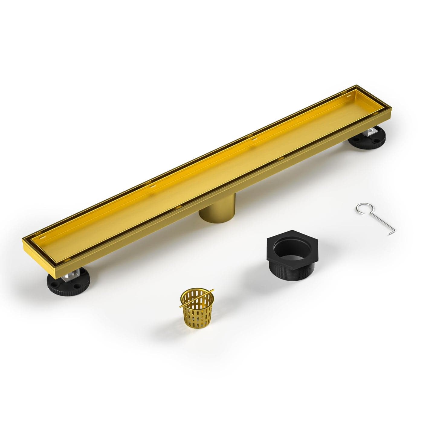Bernkot Linear Shower Drain 18 Brushed Gold Floor Drain with Tiled Insert Grate Hair Strainer 304 Stainless Steel Bathroom 2in1 Tiled in Drain CUPC Certified Brushed Gold 18