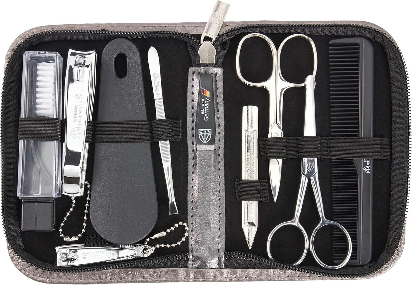 3 Swords Germany brand quality 10 piece manicure pedicure grooming kit set for professional finger toe nail care scissors clipper fashion leather case in gift box Made by 3 Swords 1467