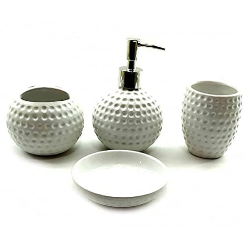Skywalk Ceramic Bathroom Set of 4 Pieces - Soap Dispenser, Beaker/Tumbler, Soap Dish, Brush Holder for Bathroom Décor and Home Gift Set