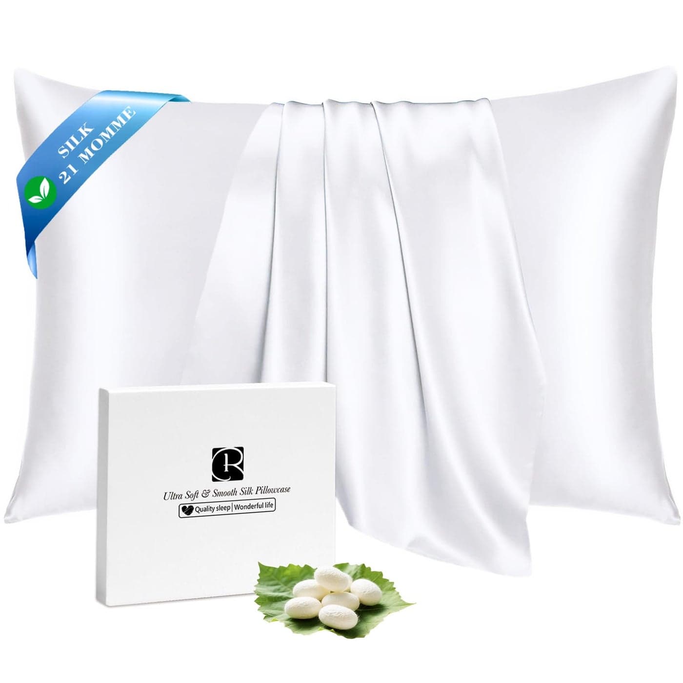 Ravmix Silk Pillowcase for Hair and Skin with Hidden Zipper Both Sides 21Momme Mulberry Silk Pillow Case Pure White King Size20 36inches