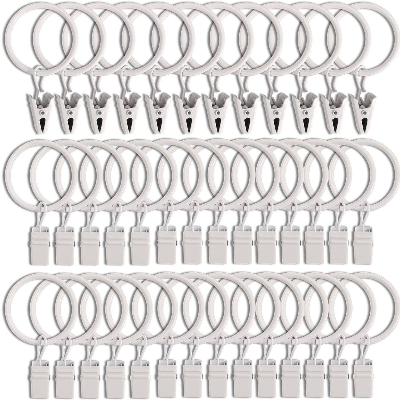 LLPJS 40 Pack Curtain Rings with Clips Curtain Clip Rings Hooks Bow Hanger Clips for Hanging Drapery Drapes Bows Ring 126 inch Interior Diameter Fits up to 1 Rod White