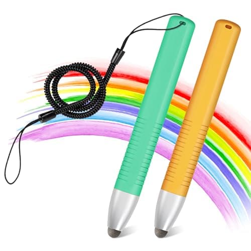 2pcs Kid-Friendly Stylus Pens for Touch Screens, Tablet Stylus Pen with Spring Cord Universal Touch Screen Capacitive Crayon Stylus Green Orange