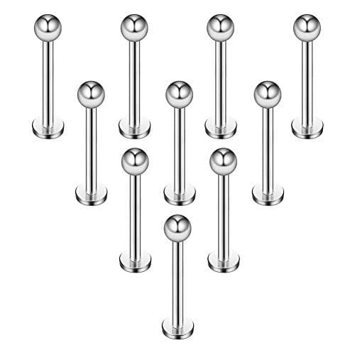 Ruifan 10PCS 16G 316L Stainless Steel 3mm Ball Labret Monroe Lip Ring Tragus Helix Earring Stud Barbell 10mm Bar Length Body Piercing Jewelry