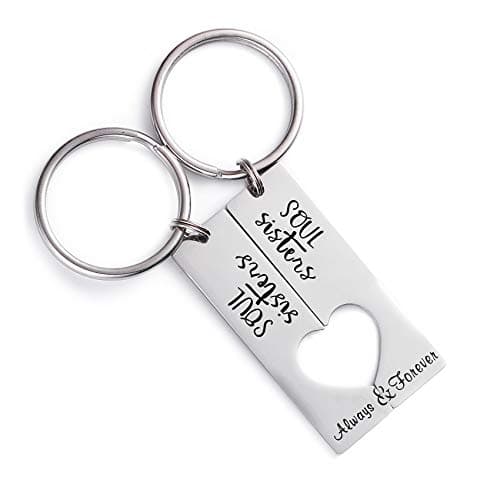 Soul Sister Keychains for 2 Connecting Heart Keychain Set Always & Forever Sister Keychain Jewelry for Women Sister Gift Best Friends Key Chain Set (Soul Sisters)
