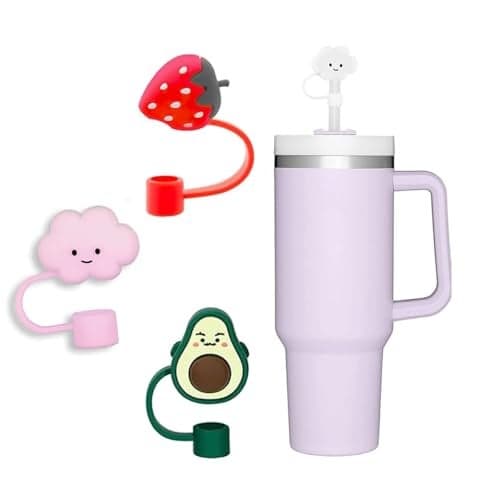 PUTHAK 3pcs Cute Silicone Straww Covers – Reusable 8mm Straww Toppers Dust-Proof Straww Cap Lids for Tumblers & Cups (Please Note Any 3 Random Character Will Be Sent)