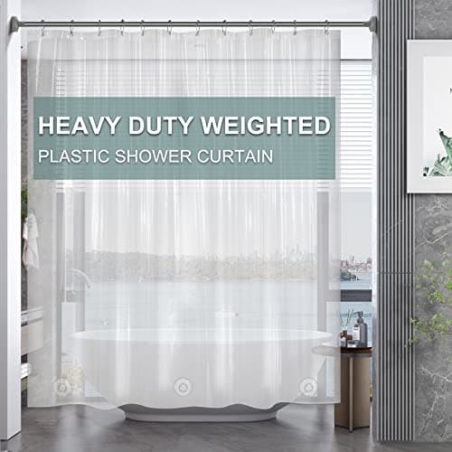 AmazerBath Plastic Shower Curtain Clear Premium PEVA Clear Shower Curtain Heavy Duty 8G Weighted Shower Curtains for Bathroom Accessories with 3 Big Stones and 12 Rustproof Grommets 72x72 Inches