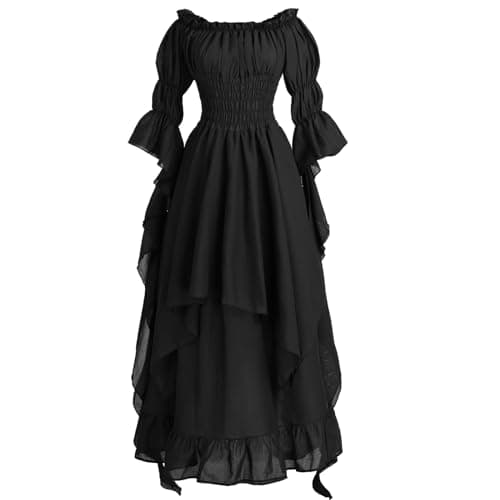 NSPSTT Victorian Dress Renaissance Costume Women Gothic Witch Dress Medieval Wedding Dress(L/XL, Black)