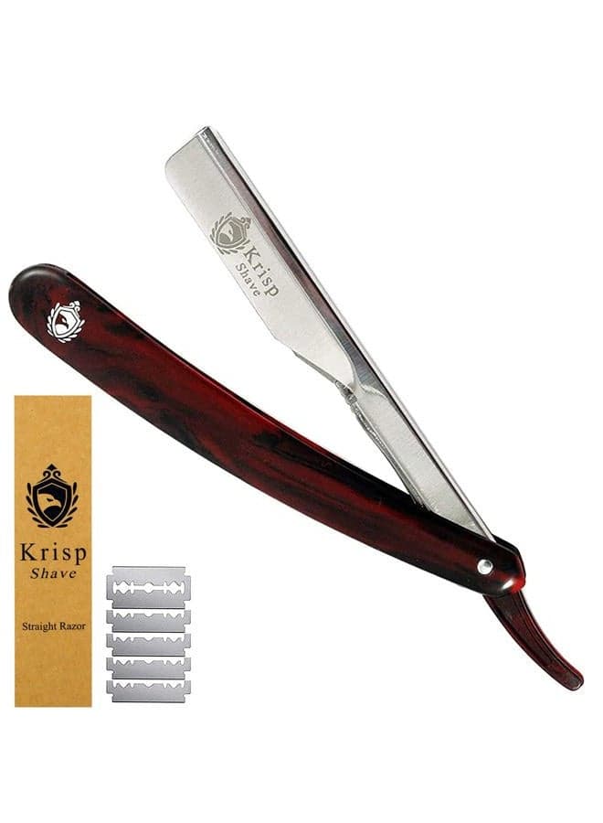Krisp Beauty Professional Classic Straight Edge Barber Razor For Close Shaving - Salon Quality Manual Men's Beard Cut Throat Shavette With 10 Shaving Blades