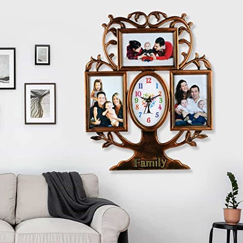 Harbour Analog Latest Stylish New Models Wall Clock with Photo Frames for Home Living Room Hall Bedroom (Size Height 44 CM X Width 34 CM)- Home Decor Big Size Wall Clock WL 715 LBH 3