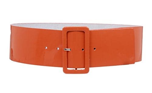 Ladies High Waist Patent Leather Wide Fashion Square Belt, Orange | XS/S - 28"
