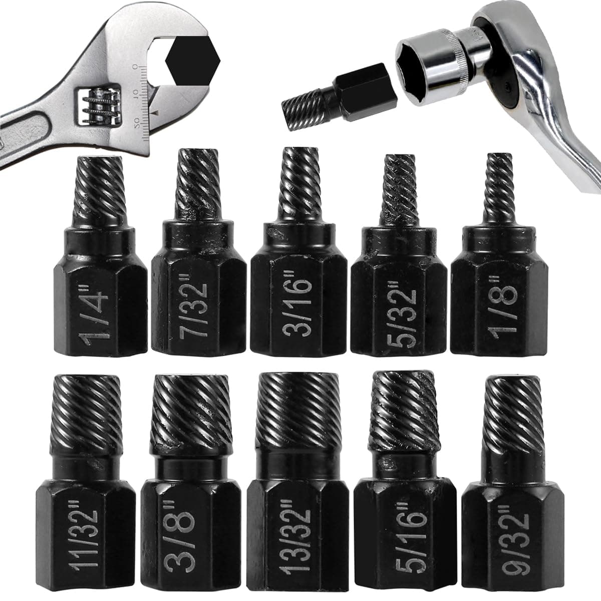 10 Pcs Screw Extractor Set Hex Head Easy Out Bolt Extractor Set MultiSpline Stripped Screw Extractor Set Broken Bolt Remover Kit Damaged Screw Extractor Set for Removing Broken Studs Bolts