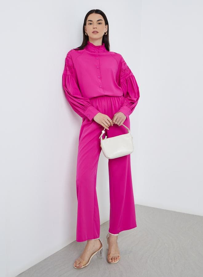 Take Two Pink Embroidered Panel Shirt and Pants Co-Ords
