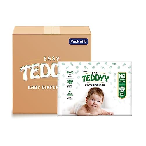TEDDYY Easy Baby NB Size Diaper Pant Style | 144 Count (New Born) | Upto 5 kgs (Pack of 8) | Long Protection Hours | Anti-Bacterial | Airy Breathable Fit | Rapid Soaker Channels with Wetness Indicator