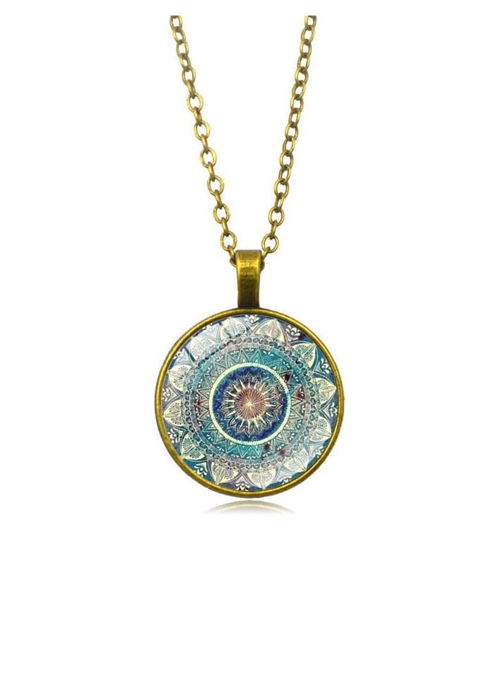 2024 New Accessories Mandala Flower of Life Gemstone Necklace Fashion Glass Pendant Necklace Sweater Chain Exquisite Jewelry(Bronze)