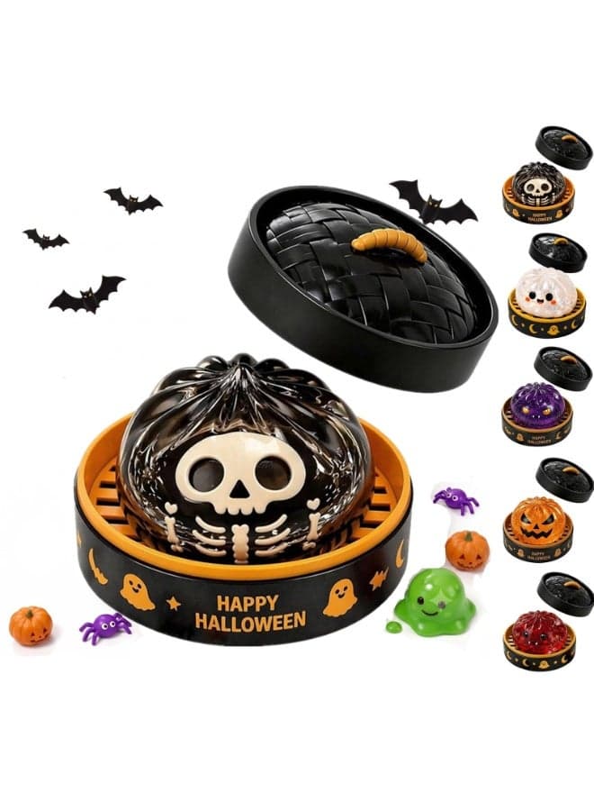 Halloween Spooky Ghost Dumpling Squishies Toys, Dumplings Stress Balls for Adults Fidget Toy with Steamer,Relief Fidget Sensory for Holiday & Birthday Gifts (13#Black)