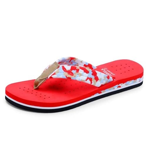 FORVELA Camo Design Ortho Doctor Slipper for Women and Girls' Bathroom House Home Daily Use Dr. Chappal Orthopedic Diabetic Comfort Soft Flip flops (RED, UK Footwear Size System, Adult, Women, Numeric, Medium, 7)