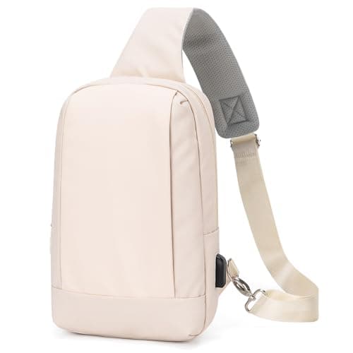 Sling Bag Crossbody Bag Men with USB Charging Port Small Messenger Bag Cross Body Shoulder Bag Sling Backpack Women with Adjustable Shoulder Strap (Coated, Milky White)