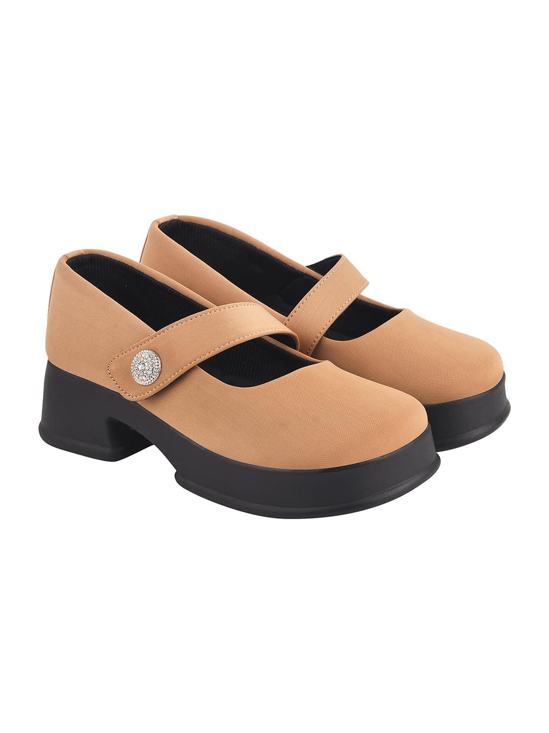 Shoetopia Stylish Tan Marry-janes For Women & Girls /EU39