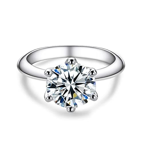 AnuClub 1ct Solitire Moissanite Engagement Ring For Women D Color 925 Sterling Silver Ring, Christmas Gift for Women With Certificate (5, 1)