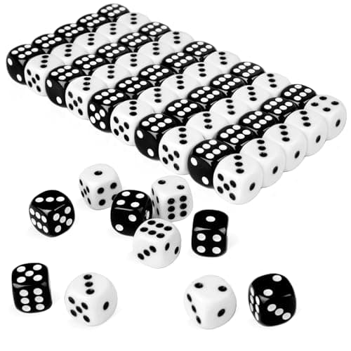 50 Pieces White Black Dice Set 16mm 6Sided 25 White Dice and 25 Black Dice with Bold Pips for Board Games Math Learning Educational Activities Family Game Nights