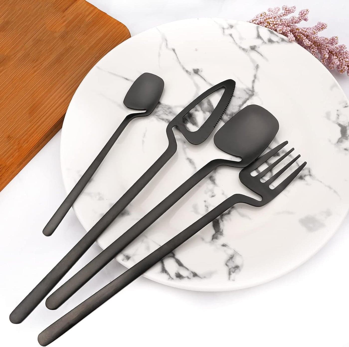 Jumix Modern Black Hanging Cutlery Set 4Piece Stainless Steel Flatware WallMountable Serving Utensils Black