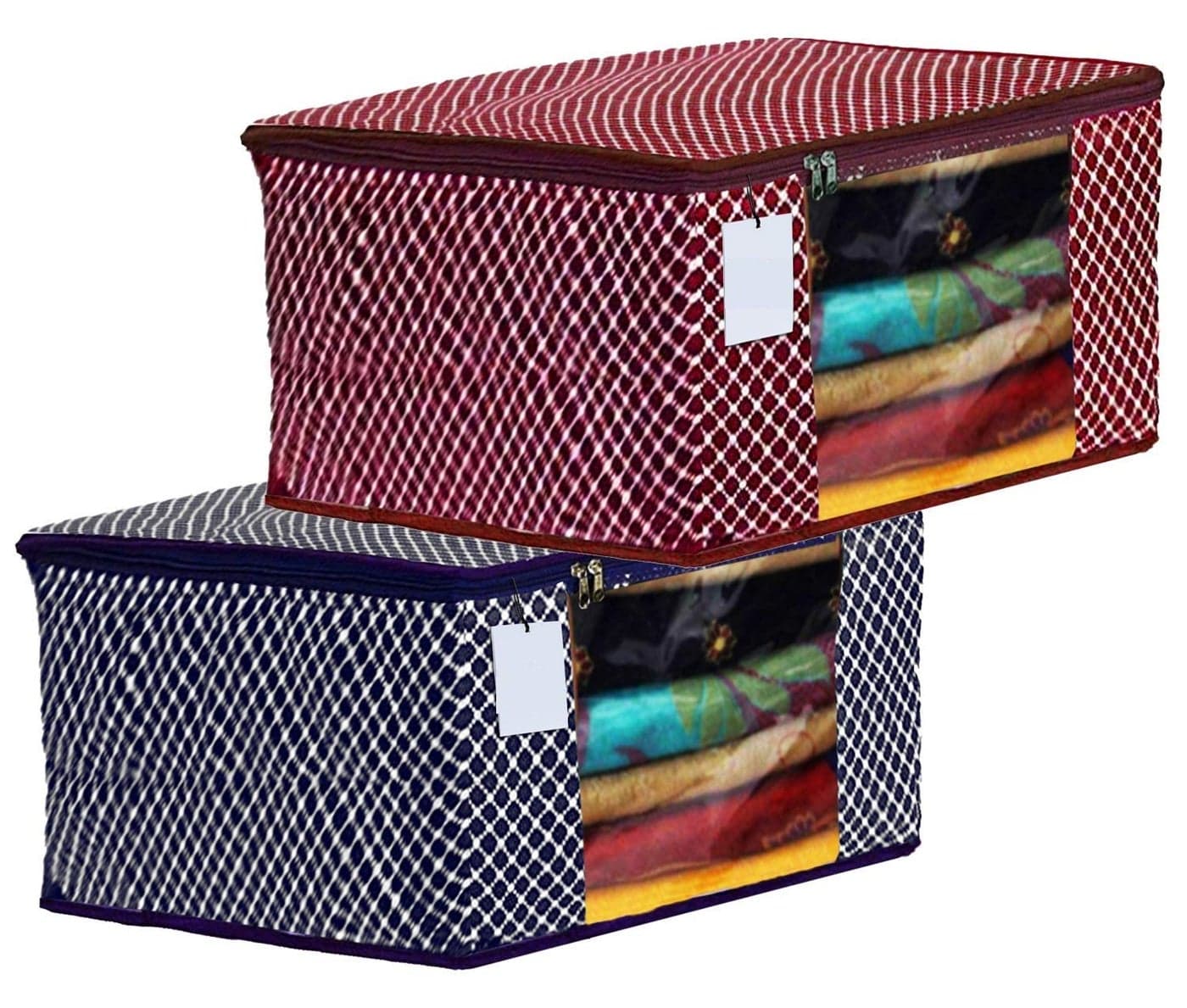 Home Style India Cotton Saree CoverSaree BagStorage Bag with Transparent Window Extra Large PACK OF 2 MaroonBlue