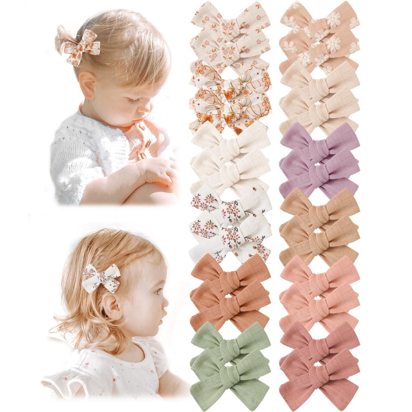Niceye Baby Hair Clips 24 Pcs Fully Lined Hair Bow Clips for Fine Hair Cotton Tiny Hair Barrettes for Infants Toddlers and Little Girls